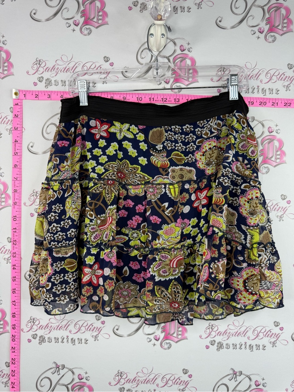 725 originals skirt mini Floral Tiered Navy Mini Skirt with Elastic Waist